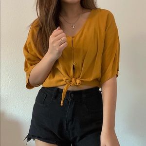 Mustard flowy front tie top-small